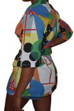 Разноцветные блузки и рубашки с отложным воротником, V-образным вырезом и короткими рукавами с принтом
