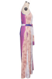 purple Sexy Fashion Spaghetti Strap Sleeveless Slip A-Line Floor-Length asymmetrical Patchwork Pr