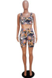 Multi-color Fashion Sexy Patchwork Print Straight Sleeveless Two-Piece Short Set