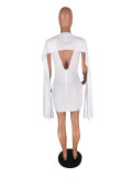 White Fashion Cap Sleeve Long Sleeves V Neck Sheath skirt Club Dresses