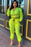 Green Active Two Piece Suits Solid pencil Long Sleeve Two-piece Pants Set