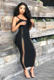 Черное сексуальное облегающее платье без рукавов, асимметричное однотонное клубное платье длиной до щиколотки