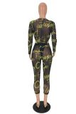 Green Sexy Fashion Letter perspective Slim fit Solid Two Piece Suits asymmetrical Skinny Long Sl