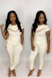 Light yellow Fashion Casual Solid Patchwork Regular Two-piece Pants Set