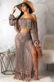 Black Sexy Fashion tassel HOLLOWED OUT perspective Patchwork A-line skirt Long Sleeve