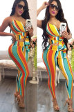 Conjunto de pantalones de dos piezas con lápiz sin espalda y patchwork asimétrico con estampado sexy de moda multicolor