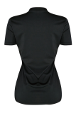 Black O Neck Short Sleeve Patchwork Sequin Print Tees & T-shirts