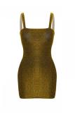 Gold Fashion Sexy Spaghetti Strap Sleeveless Slip Gaine Mini Solid Backless Sequin Club Dress