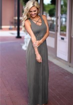 Grey Brief Cute Asymmetrical Sleeveless Loose Long Club Dresses