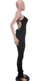 Zwarte sexy bandage backless gedrapeerde mouwloze slip jumpsuits