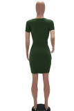 Army Green Milk. Fashion adult Europe and America Ma'am Cap Sleeve Short Sleeves V Neck Pencil Dress Knee-Length Solid Dresses