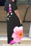 Розовые платья больших размеров OL V-образным вырезом с цветочным принтом