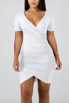 Белое молоко. Модное платье-карандаш с короткими рукавами и коротким рукавом с v-образным вырезом для взрослых в Европе и Америке, однотонные платья длиной до колен, мэм
