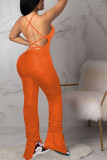 Orange Sexig bandage Rygglös draperad ärmlös Slip Jumpsuits