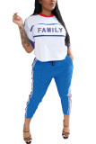 Синий модный повседневный костюм из двух предметов с принтом «мэм» для взрослых, костюм-карандаш с коротким рукавом из двух предметов
