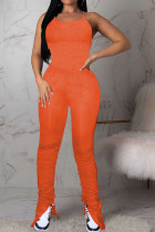 Оранжевый сексуальный бандажный комбинезон с открытой спиной и драпировкой без рукавов
