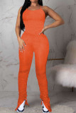 Orange Sexy bandage Backless Draped Sleeveless Slip Jumpsuits