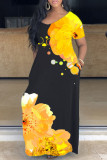 Rosa OL V-ringad blommig klänning i stora storlekar