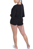 Черный модный сексуальный взрослый мэм лоскутный однотонный костюм из двух предметов с прямым рукавом из двух предметов