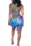 Многоцветный модный сексуальный комбинезон без рукавов с цветным рисунком и открытой спиной