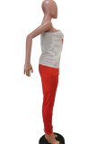 Trajes de dos piezas asimétricos con estampado casual rojo Pantalones Harlan de manga corta de dos piezas