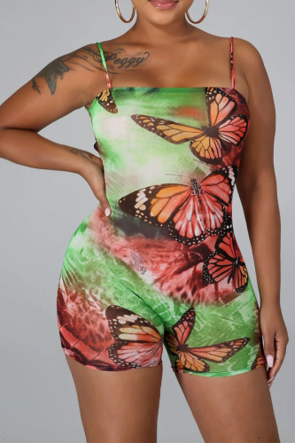 Green Sexy Print bandage Milk. Sleeveless Slip Rompers