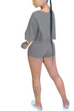 Dark Gray Fashion Sexy adult Ma'am Patchwork Solid Two Piece Suits Straight Half Sleeve Two Pieces