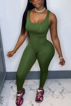 Leche sólida sexy de moda verde militar. Monos sin mangas con cuello en O