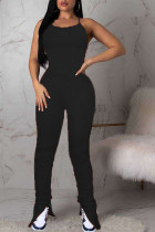 Zwarte sexy bandage backless gedrapeerde mouwloze slip jumpsuits