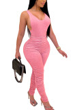 Pink Fashion Sexy adult Ma'am Patchwork Solid Two Piece Suits pencil Sleeveless Two Pieces