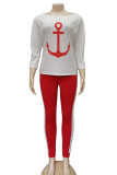 Red Casual Print pencil Long Sleeve Two Pieces