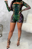 purple Sexy Patchwork Print Skinny Long Sleeve Two Pieces