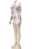 Rosa Mode Casual Print Långärmad V-hals tröja