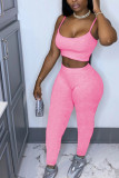Pink Casual Solid pencil Sleeveless Two Pieces