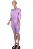 purple Fashion Casual Solid one word collar Rompers
