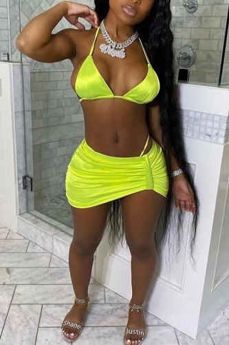 Vert fluo Solid A trois pièces Fashion Casual adulte Ma'am Swimwears