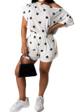 White Fashion adult Ma'am Street Print Two Piece Suits Straight Short Sleeve Two Pieces