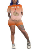 Orange Mode Aktiv vuxen Fru Tryck Tvådelade Kostymer Rak Kortärmad Tvådelad