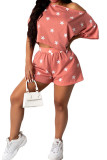 Pink Fashion adulte Ma'am Street Print Two Piece Suits Straight Short Sleeve Two Pieces