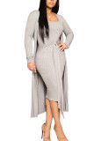 Grey Fashion Sexy adulte Ma'am Solid Two Piece Suits crayon Long Sleeve Two Pieces