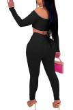 Черный модный сексуальный взрослый мэм лоскутное однотонный костюм из двух предметов карандаш с длинным рукавом из двух предметов
