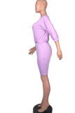 Фиолетовый модный повседневный однотонный комбинезон с воротником-стойкой
