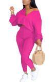 Розовый Мода Пэчворк Однотонный Асимметричный V-образный вырез с длинным рукавом Из двух частей