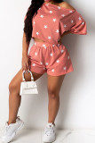 Pink Fashion adulte Ma'am Street Print Two Piece Suits Straight Short Sleeve Two Pieces