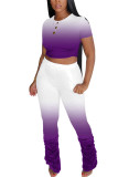 purple Fashion Sexy adult Ma'am Solid Gradient Two Piece Suits pencil Short Sleeve Two Pieces