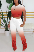 Red Fashion Sexy Erwachsene Ma'am Solid Gradient Two Piece Suits Pencil Short Sleeve Two Pieces