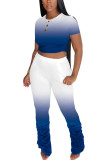 Bleu royal Fashion Sexy adulte Ma'am Solid Gradient Two Piece Suits crayon Short Sleeve Two Pieces
