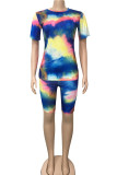 purple Milk Silk Fashion Casual adult Ma'am Geometric Tie Dye Two Piece Suits pencil Short Sleeve Two Pieces