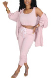 Pink Fashion Sexy Adult Ma'am Patchwork Solide Dreiteilige Anzüge Straight Long Sleeve Two Pieces