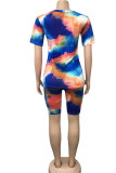 Lila Spandex Fashion Casual Erwachsene Ma'am O Neck Geometric Tie Dye Zweiteilige Anzüge Stitching Plus Size